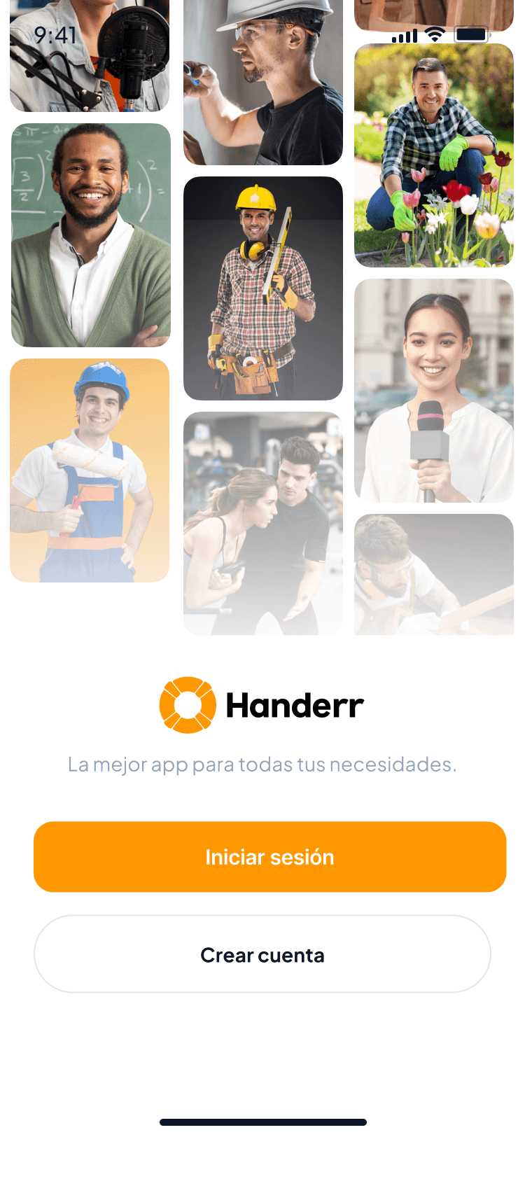 Pantalla de inicio de sesión de la app Handerr