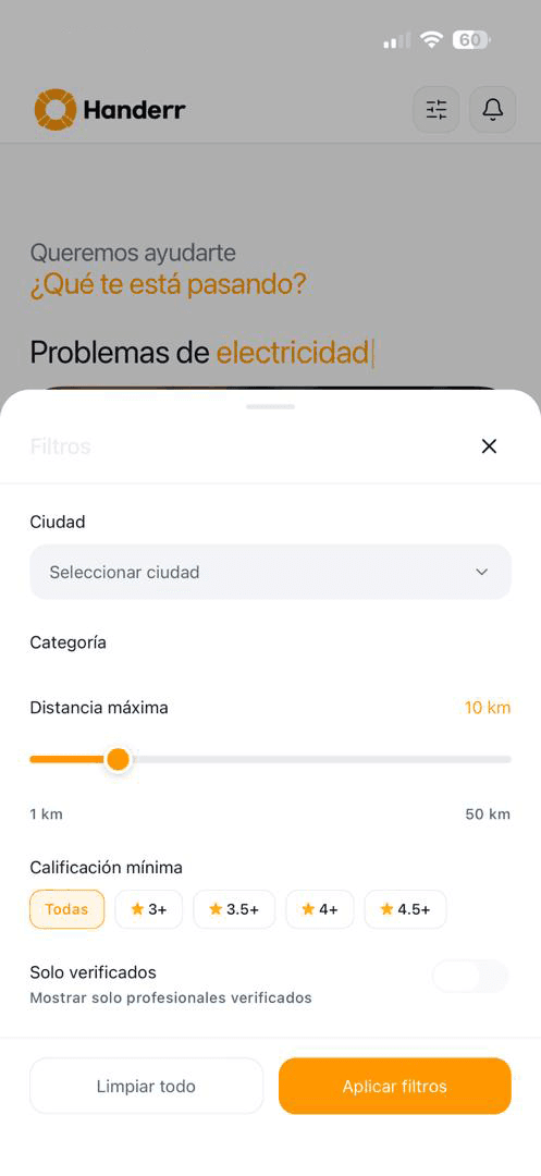Handerr app interface - Urgent Results